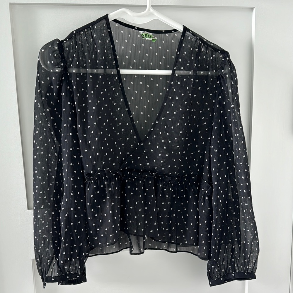 Aritzia x SUNDAY BEST Sheer Black Polka Dot Blouse